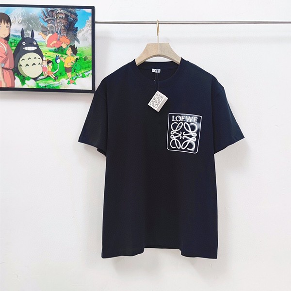 ロエベ☆アナグラム フェイクポケット ロゴ コットン 半袖Tシャツ 偽物 H526Y22X25